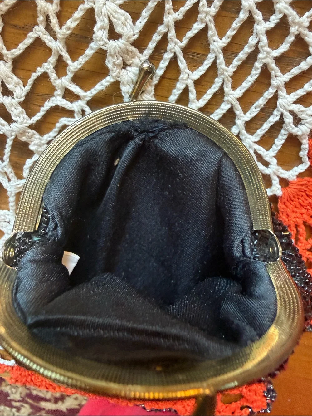 Vintage Black Hand Beaded Kiss Lock Evening Purse